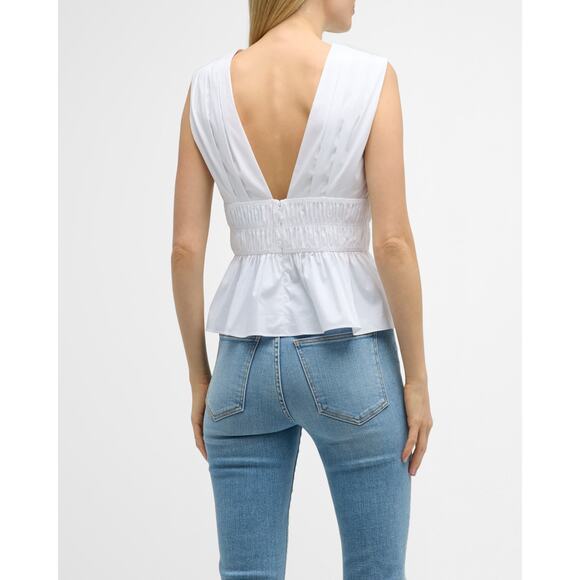 VERONICA BEARD Evra V-neck White Peplum Top - Picture 2 of 12